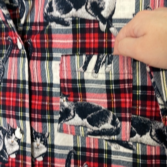 Fun cats print plaid buttons down shirt - Picture 4 of 7